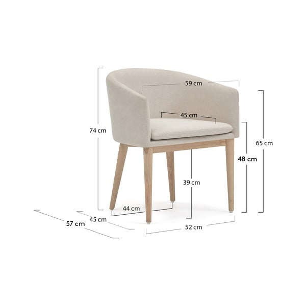 Krémszínű kárpitozott karfás étkezőfotel Harlan – Kave Home-image-3
