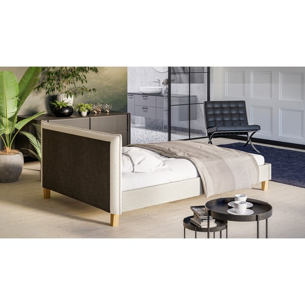 Krémszínű kárpitozott franciaágy ágyráccsal 140x200 cm Tina – Ropez-image-3