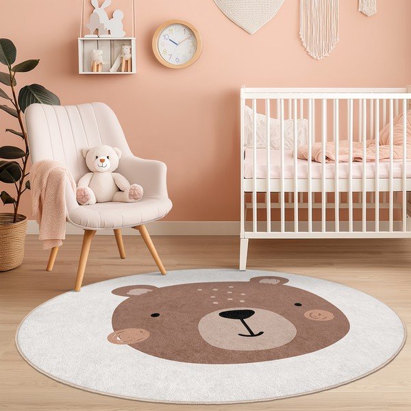 Barna-krémszínű mosható gyerek szőnyeg ø100 cm Teddy Bear – Mila Home-image-4