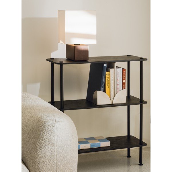 Fekete polcos állvány tölgyfa dekorral 80x90,5x35 cm Teidi – noo.ma-image-1