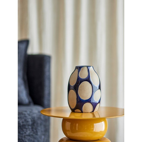 Sötétkék-krémszínű kőedény váza (magasság 20 cm) Bashir – Bloomingville-image-1