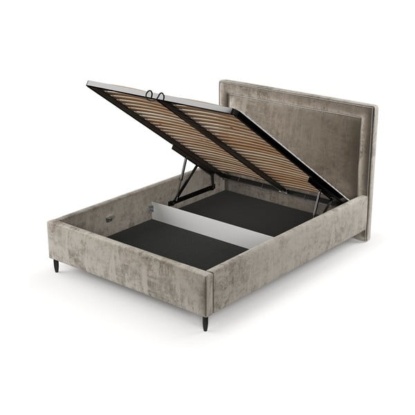 Bézs kárpitozott ágyneműtartós franciaágy ágyráccsal 140x200 cm Baleine – Maison de Rêve-image-4