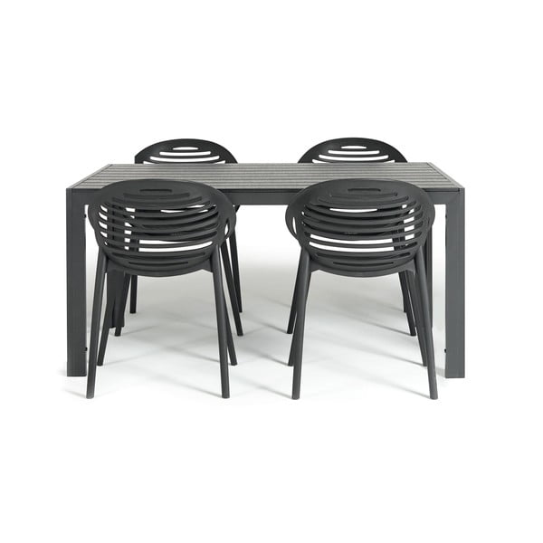 Joanna fekete 4 személyes kerti étkezőszett székekkel és Viking asztallal, 90 x 150 cm - Bonami Selection