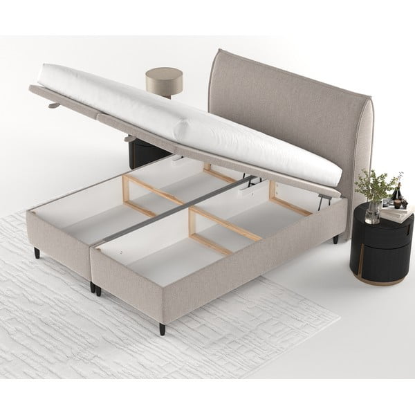 Szürkésbézs kárpitozott ágyneműtartós franciaágy 140x200 cm Pearl – Maison de Rêve-image-4