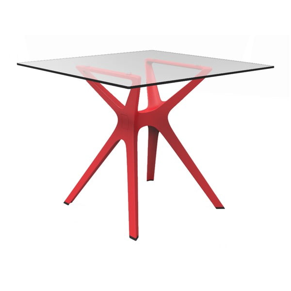 Vela étkezőasztal piros lábakkal és üveg asztallappal, 90 x 90 cm - Resol