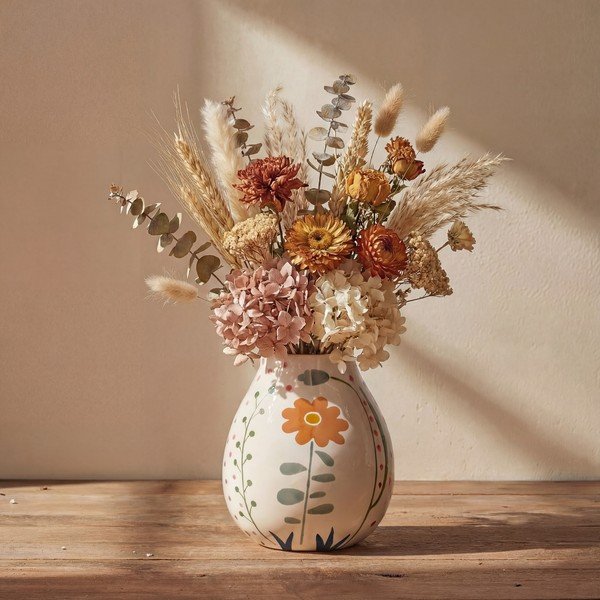 Krémszínű agyagkerámia kézzel festett váza (magasság 17 cm) Taza – Bloomingville-image-1