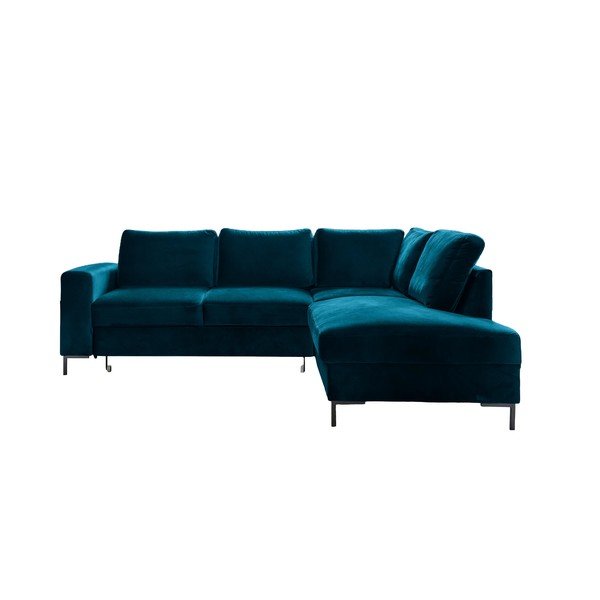 Türkiz bársony kinyitható sarokkanapé (jobb oldali) Lofty Lilly – Miuform