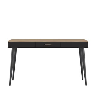 Fekete íróasztal tölgyfa dekoros asztallappal 134x59 cm - TemaHome 