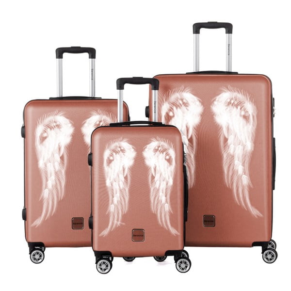 Wings 3 db-os tört rózsaszín bőrönd szett - Berenice