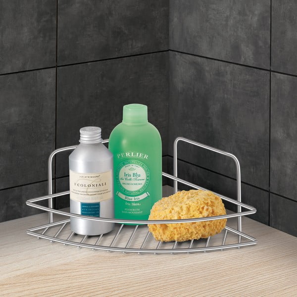 Fényes ezüstszínű acél fürdőszobai polc Luxy – Metaltex-image-1