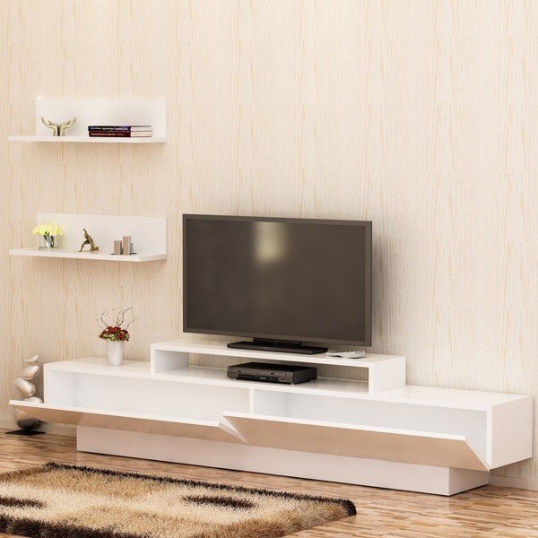 Lucca TV White fehér TV-állvány 2 db fali polccal-image-3