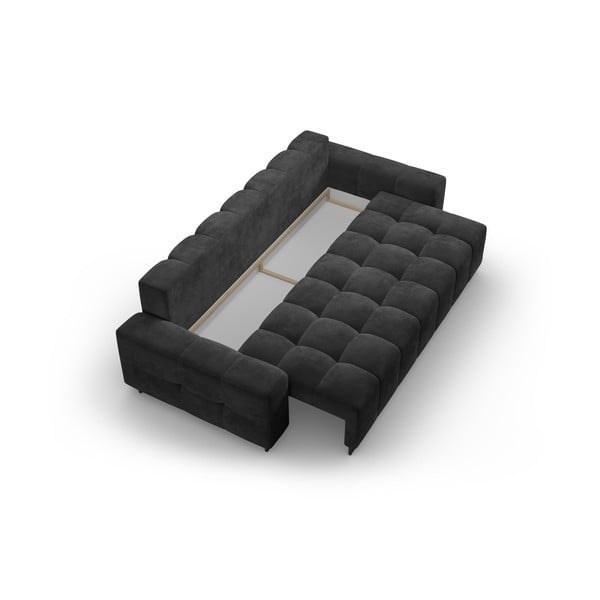 Sötétszürke bársony kinyitható tárolóhelyes kanapé 250 cm Wicklow – Cosmopolitan Design-image-3