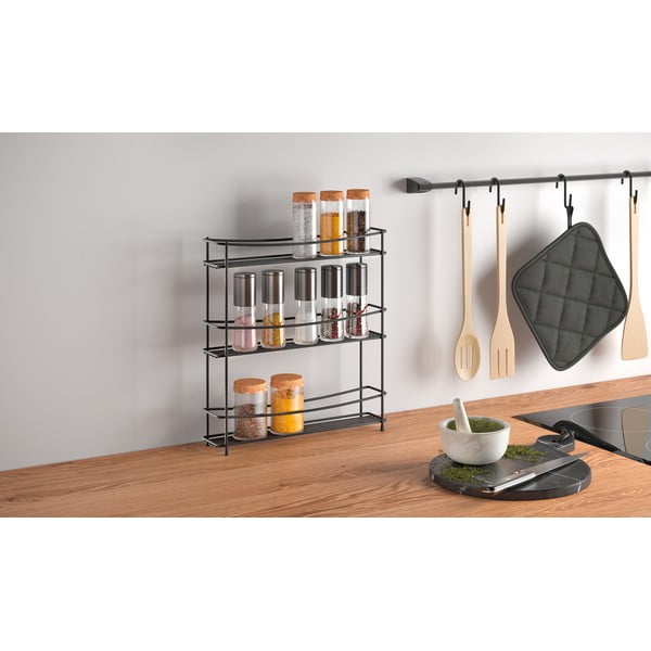 Kumino Lava fekete háromszintes fűszertartó polc - Metaltex-image-1