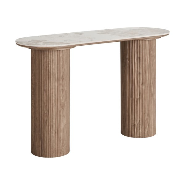 Bézs-natúr színű konzolasztal márvány dekoros asztallappal 40x120 cm Athens – House Nordic