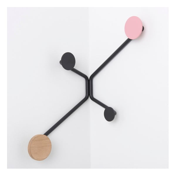 Hook fekete fali akasztó sarokba, rózsaszín részletekkel - Gazzda-image-2