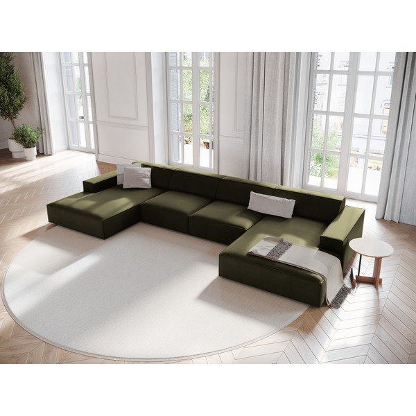 Khaki bársony (U alakú) moduláris sarokkanapé Jodie – Micadoni -image-1