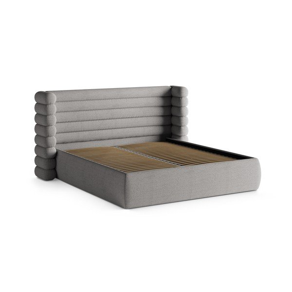 Szürke kárpitozott ágyneműtartós franciaágy ágyráccsal 180x200 cm Mount – Micadoni -image-3