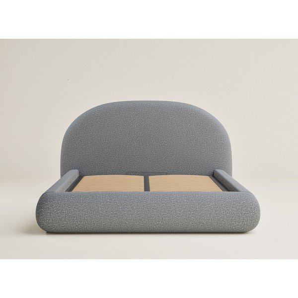 Szürke kárpitozott ágyneműtartós franciaágy ágyráccsal 140x200 cm Maumere – Maison de Rêve-image-2