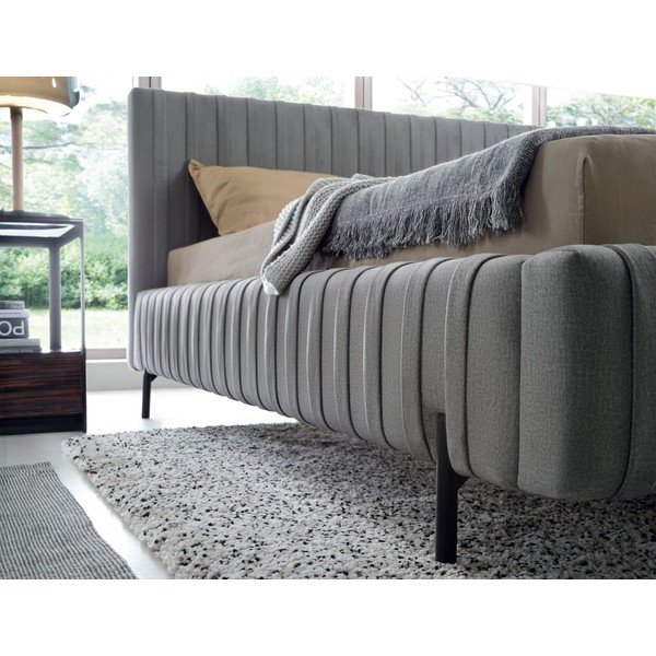 Szürke kárpitozott ágyneműtartós franciaágy ágyráccsal 160x200 cm Plissa – ELTAP-image-4