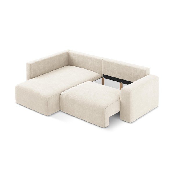 Krémszínű zsenília kinyitható-tárolóhelyes sarokkanapé (bal oldali-L alakú) Kona – Makamii-image-4