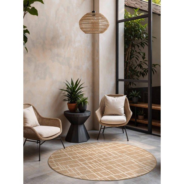 Krémszínű-natúr színű kerek kültéri-beltéri szőnyeg ø 160 cm Haringey Crouch – Ted Baker-image-1