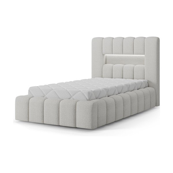Krémszínű kárpitozott ágyneműtartós egyszemélyes ágy ágyráccsal 90x200 cm Lamica – ELTAP