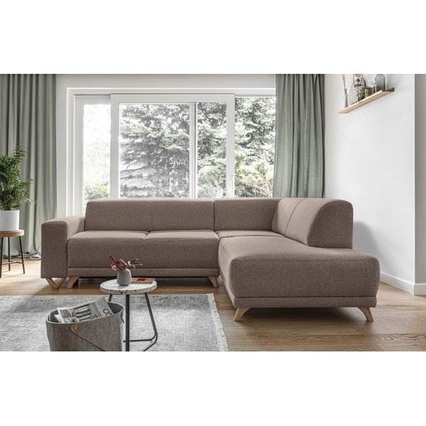 Barna kinyitható-tárolóhelyes sarokkanapé (jobb oldali-L alakú) Classy Sophie – Miuform-image-1