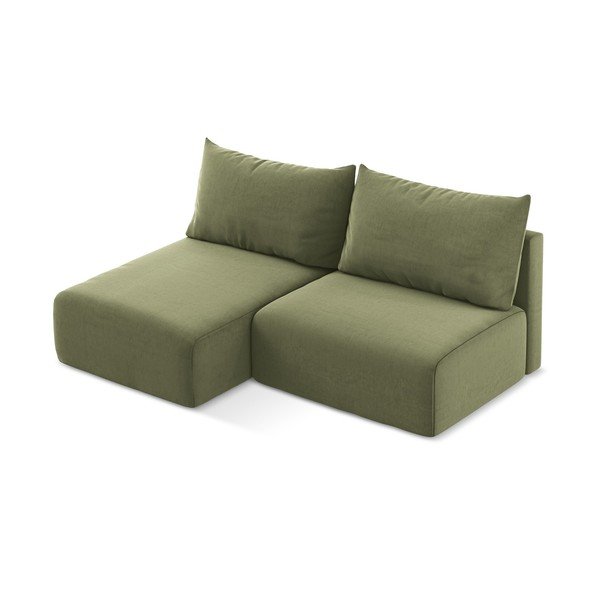 Zöld bársony kinyitható-tárolóhelyes sarokkanapé (bal oldali-heverő résszel) Kalena – Makamii-image-3