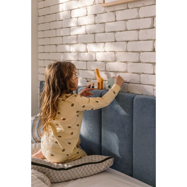 Kék kárpitozott ágyneműtartós franciaágy ágyráccsal 160x200 cm Thessa Bold Line – Bonami Selection-image-3