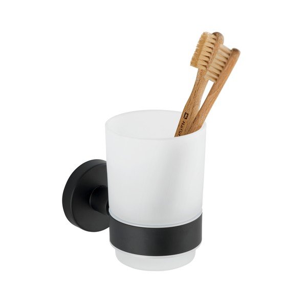 Matt fekete fali üveg fogkefetartó pohár Bosio – Wenko-image-2