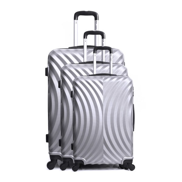 Lagos 3 db-os ezüstszínű gurulós bőrönd szett - Hero