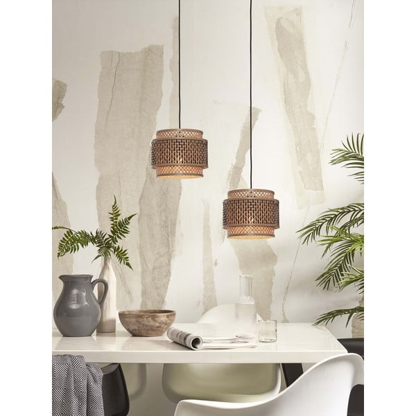 Fekete-natúr színű függőlámpa bambusz búrával ø 25 cm Bhutan – Good&Mojo-image-1