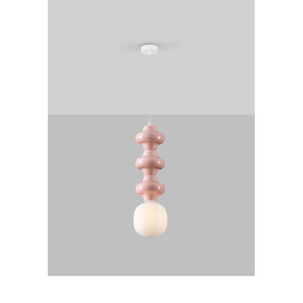 Fehér-világos rózsaszín kerámia függőlámpa üveg búrával ø 18 cm Clio – Nova Luce-image-3