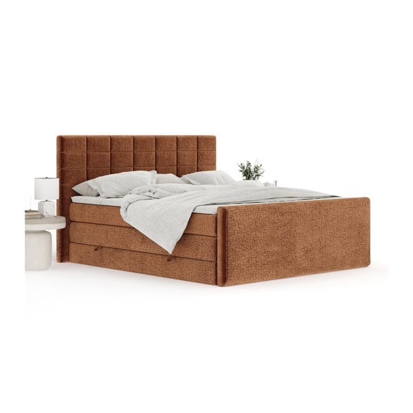 Narancssárga ágyneműtartós boxspring ágy 140x200 cm Ava – Maison de Rêve-image-2