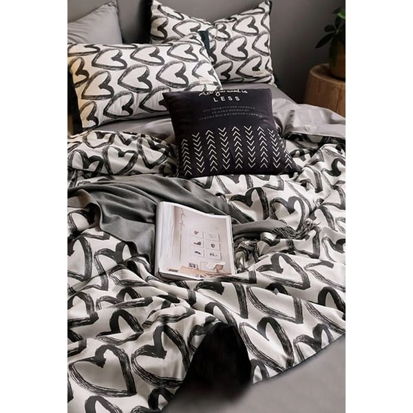 Fehér-szürke kétszemélyes-hosszabbított pamut ágyneműhuzat lepedővel 200x220 cm – Mila Home-image-2