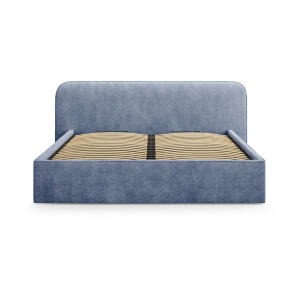 Sötétkék kárpitozott ágyneműtartós franciaágy ágyráccsal 160x200 cm Elizabeth – Micadoni -image-4