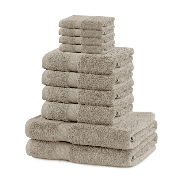 Bézs frottír pamut törölköző és fürdőlepedő készlet 10 db-os Marina – DecoKing
