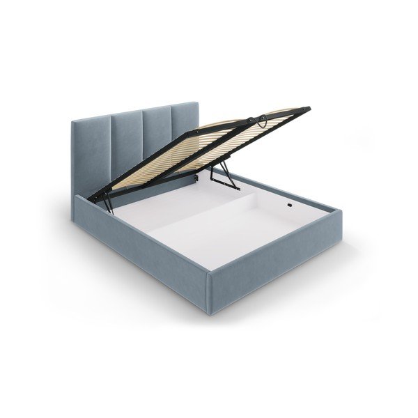 Világoskék kárpitozott franciaágy tárolóhellyel ágyráccsal 180x200 cm Juniper – Mazzini Beds-image-3