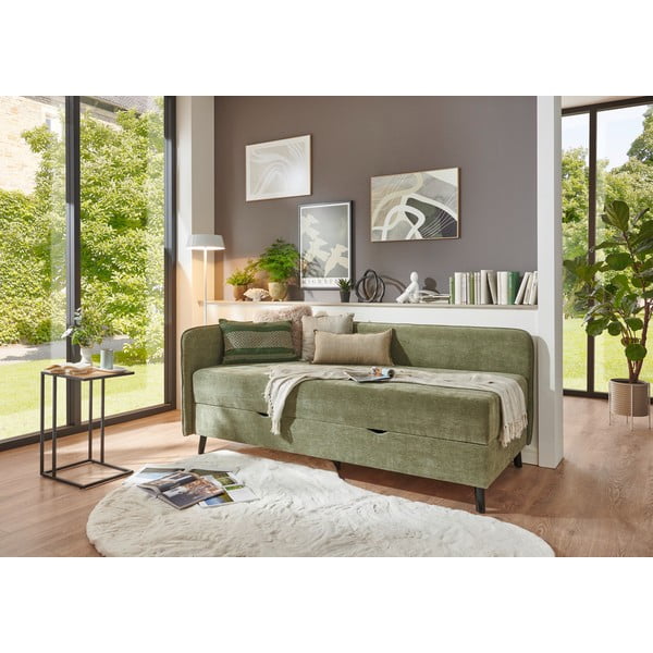 Zöld kárpitozott ágyneműtartós egyszemélyes ágy 120x200 cm Kiruna – Meise Möbel-image-1