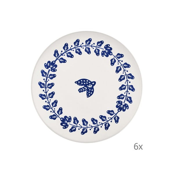 Bloom 6 db-os fehér-kék porcelán tányér szett, ⌀ 26 cm - Mia