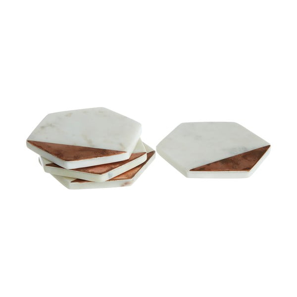 Geometric 4 db fehér márvány alátét réz részletekkel - Premier Housewares Marble