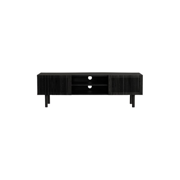 Fekete TV-állvány kőrisfa dekorral 160x50x43 cm Sion – Jotex-image-2