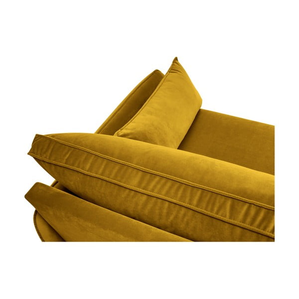 Lento sárga bársony sarokkanapé fekete lábakkal, jobb oldali - Kooko Home-image-4