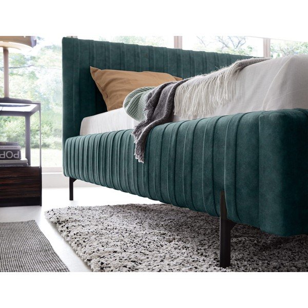 Petróleum színű kárpitozott ágyneműtartós franciaágy ágyráccsal 180x200 cm Plissa – ELTAP-image-3