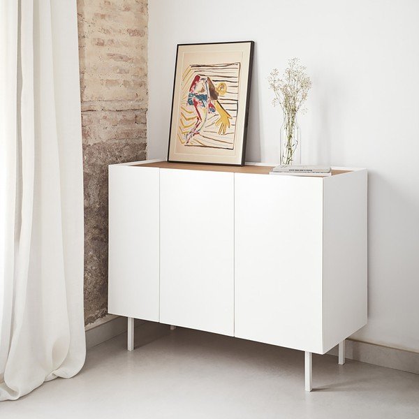 Fehér alacsony komód tölgyfa dekorral 110x85 cm Arista – Teulat-image-1