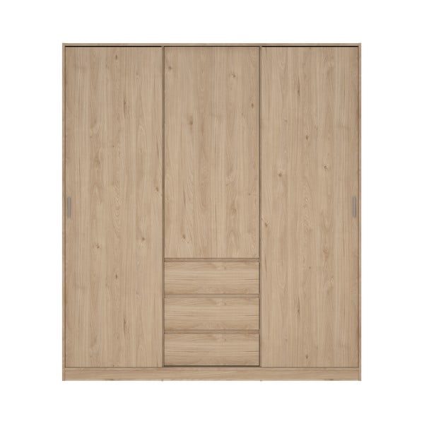 Natúr színű ruhásszekrény tolóajtóval tölgyfa dekorral 177x200x60 cm Naia – Tvilum