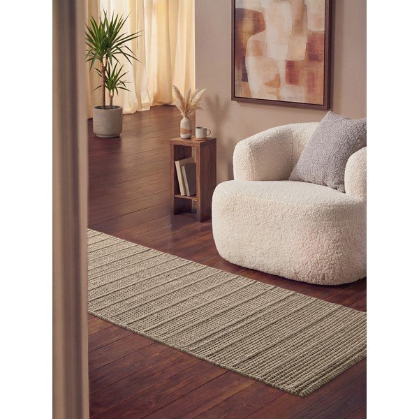 Bézs kézi szövésű gyapjú futószőnyeg 80x250 cm Camden Parker – Ted Baker-image-1