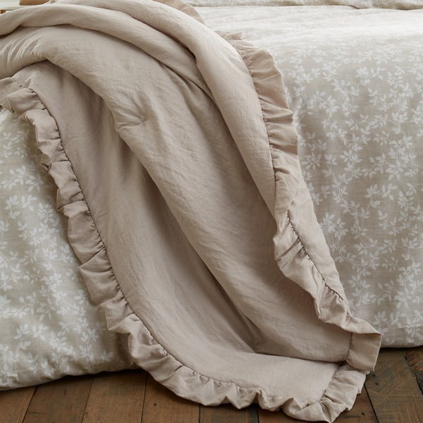 Bézs ágytakaró franciaágyra 220x230 cm Soft Washed Frill – Bianca-image-1