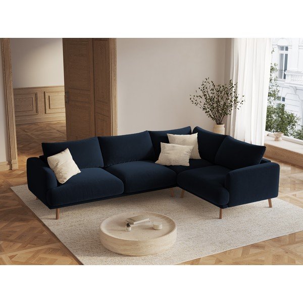 Sötétkék bársony sarokkanapé (jobb oldali-L alakú) Naomi – Micadoni -image-1