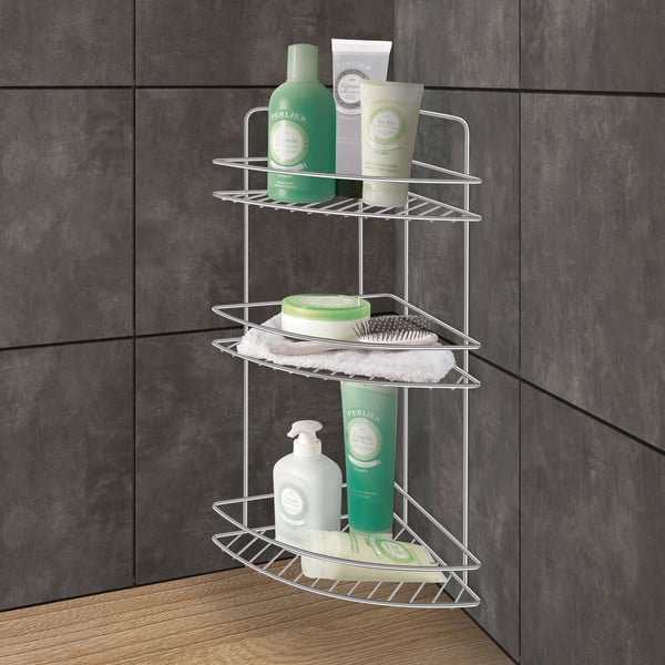 Fényes ezüstszínű acél fürdőszobai polc Luxy – Metaltex-image-1